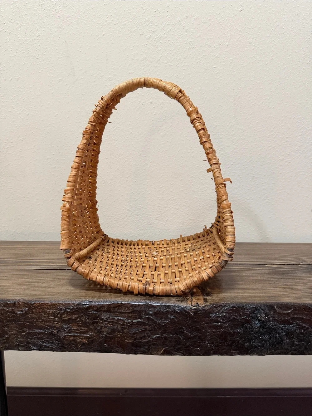 Vintage Wicker Gathering Basket Handwoven Market Basket Cottagecore Farmhouse